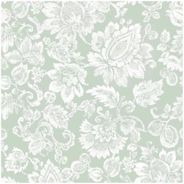 Imagem de Theper Papel de parede floral verde e branco descasque e cole moderno 43 cm × 78 cm, papel de parede floral, papel de parede autoadesivo removível para quarto, banheiro, papel de contato verde e