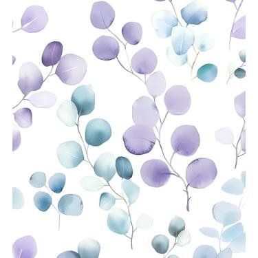 Imagem de Papel de parede de folha descasque e cole, papel de contato com folhas roxas/azuis, papel de parede de eucalipto botânico moderno 44,5 cm x 299,7 cm autoadesivo removível à prova d'água para paredes