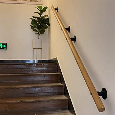 Imagem de Corrimão de escada redondo profissional antiderrapante de madeira maciça, uso doméstico contra a parede, haste de suporte de corredor interno para idosos (1 pés-6 m) (tamanho: 3,4 m)