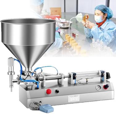 Imagem de HYUIO Máquina automática de enchimento de garrafas, enchimento horizontal pneumático para líquidos e cremes, ideal para pasta de dente, xampu e embalagem de óleo