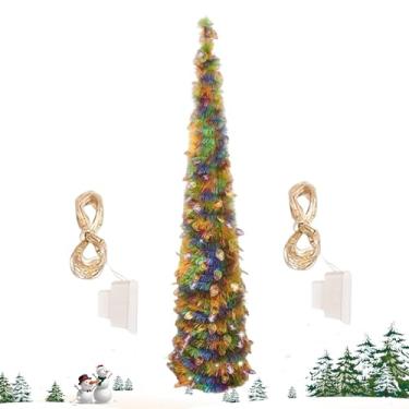 Imagem de Árvores de Natal com luzes | Árvore com lantejoulas redondas com luzes coloridas de LED | Decoração de plantas realistas de 1,8 m para varanda, interior e exterior, mesa, decoração de