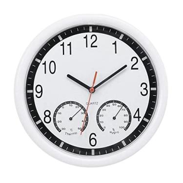 Imagem de Relógio de parede silencioso com pedra de quartzo, termômetro preciso, umidade, ambientes internos e externos, piscina, pátio