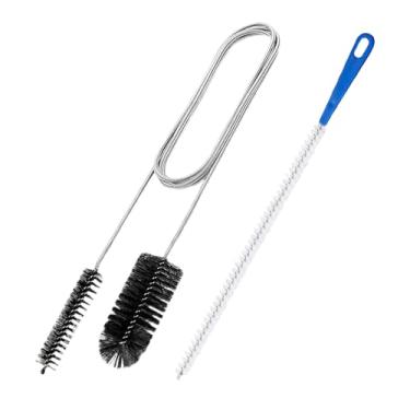 Imagem de Escova de drenagem de pia, conjunto de escovas de limpeza de tubo de drenagem de extremidade dupla - ferramenta de drenagem de encanamento para bobina de refrigerador, duto de cozinha, banheira