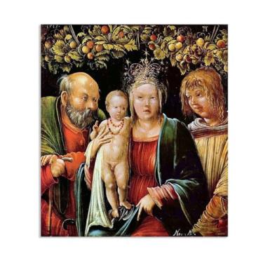 Imagem de Pôster de parede Albrecht Altdorfer Sagrada Família com um anjo Giclee impressões em tela Albrecht Altdorfer decoração de parede para sala de estar quarto banheiro decoração de casa 35 x 30 cm (14 x