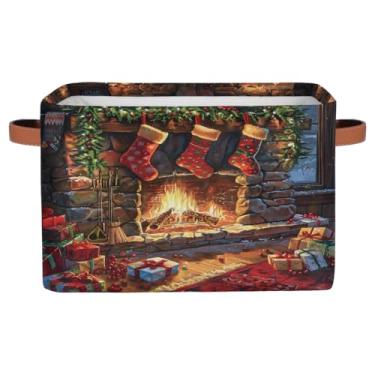 Imagem de Cesta de armazenamento pequena com alças para crianças, lareira, presentes, meias, caixas de armazenamento dobráveis de tecido, organizador de armazenamento para berçário, sala de estar, quarto