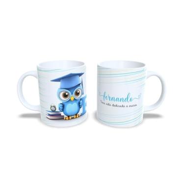 Imagem de Caneca Personalizada para Professor, Cerâmica Branca 325ml, Design Coruja com Livros, Decorativa com Nome Anderson (f)
