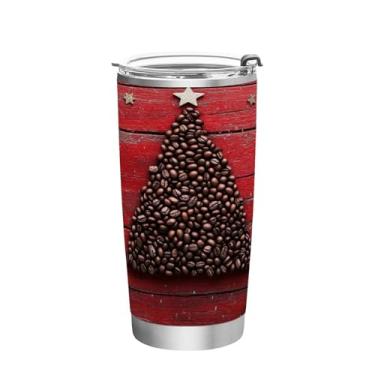 Imagem de Blueangle Copo de 590 ml com tampa e canudo, copo de café com água isolada a vácuo de aço inoxidável, caneca de viagem de árvore de café de Natal, copo térmico para bebidas quentes e frias (350)