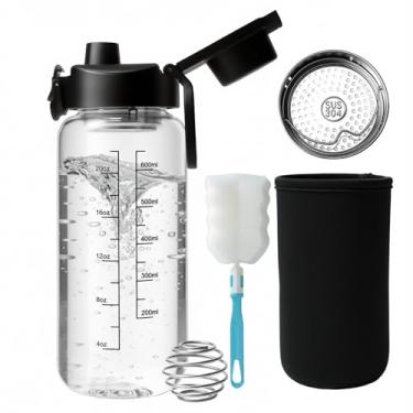 Imagem de Neodaco Coqueteleira de vidro de 680 g, 2 garrafas coqueteleiras inodoras com esfera de aço inoxidável 304 e escova de limpeza removível para misturas de proteína fitness