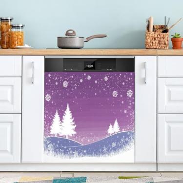 Imagem de ATTX Capa magnética branca para lava-louças para árvores de Natal, 58,4 cm C x 66 cm A, decoração da capa da máquina de lavar louça, decalques de armário doméstico e eletrodomésticos adesivos #357