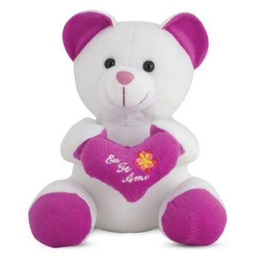 Imagem de Urso de Pelúcia com Coração Eu Te Amo Roxo 25 cm Antialérgico - CTX
