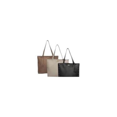 Imagem de Kit 3 Peças Bolsa Feminina Com Alça Trançada, Couro Sintético, Marrom, Bolsa Grande 30x27x11cm, Bolsa Média Transversal, Necessaire