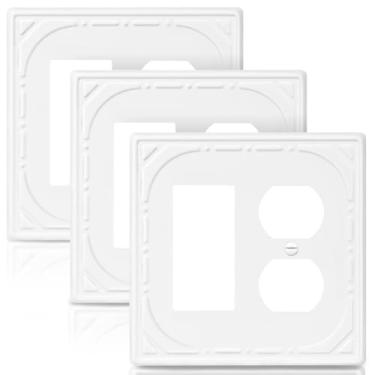 Imagem de Combinação de metal para interruptores de luz, placa de parede, tomada/1 placa decorativa para interruptor de tomada, branco, placa de parede decorativa de 2 grupos - estilo retrô clássico, pacote com