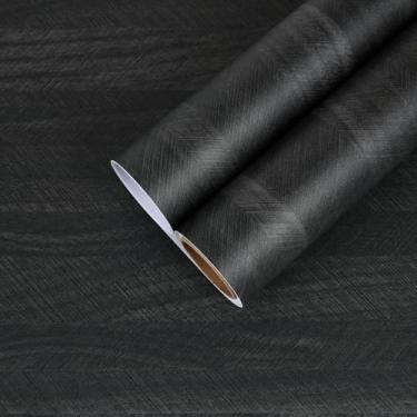 Imagem de CHIHUT Papel de parede de contato de grão de madeira preto carvão para paredes armários bancadas à prova d'água espesso papel de parede de madeira rústica para cozinha rolo de vinil removível
