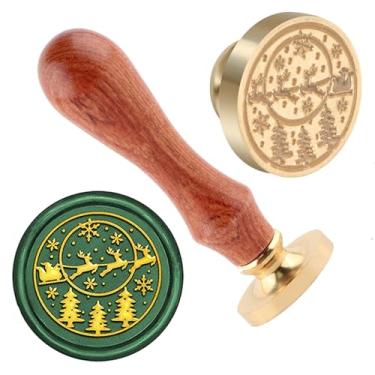 Imagem de Carimbo de lacre de cera de Natal Carruagem de Natal latão e uma alça de madeira carimbos cabeça para cartões de natal convites de festa carta envelope cartões de felicitações presentes
