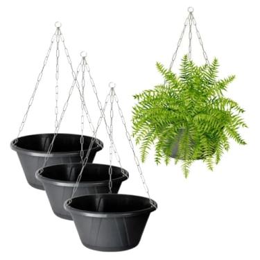 Imagem de Kit 6 Vaso Cuia Nobre de Plástico Completo 01 Preto Nutriplan Com Prato e Corrente Decorativo Para Plantas Pendentes - Samambaia Avenca Jiboia
