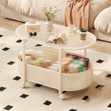 Imagem de Yadlan Mesa de centro com rodas giratórias de 360°, mesas de café modernas Avec dupla camada espaço de armazenamento de grande espaço, ideal como mesa lateral para sala de estar, varanda ou escritório