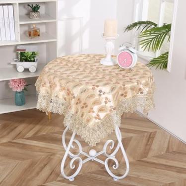 Imagem de Wuluwala Toalha de mesa quadrada pequena bordada de renda floral vintage estilo francês toalha de mesa com macramê elegante chique capa de mesa para casamento, aniversário, cozinha, decoração de casa