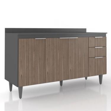 Imagem de Balcão de Cozinha Com Tampo 150cm Pérola Grafite/Freijó Z34 - Mpozenat