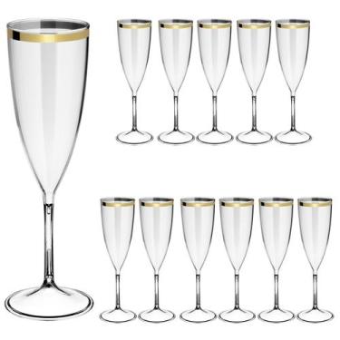 Imagem de Taças De Espumante Acrílico 170ml 12pcs Borda Dourada Prime - NEOPLAS,