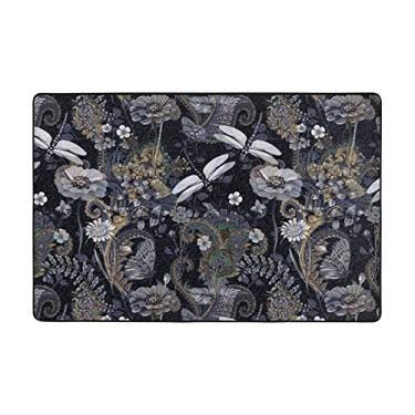 Imagem de Zeraoke Tapetes de área cinza libélulas para sala de estar 1,2 x 1,5 m, tapete macio e moderno, tapetes antiderrapantes e felpudos para decoração de casa, tapete lavável para quarto, jantar,