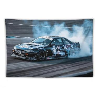 Imagem de HouLaiZhe Tapeçaria de carro Drift Car 240sx Jdm carro esportes pendurar na parede quarto decoração de casa tapeçarias estética piquenique decoração de parede arte de parede para dormitório sala de