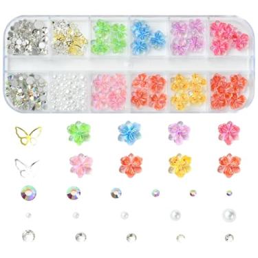Imagem de LiQunSweet 2 conjuntos de flores borboleta resina flatback ornamento cabochão primavera inseto floral sem furos contas para arte DIY acessório de unhas joias enfeite decoração de telefone a granel