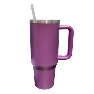 Imagem de Caneca Térmica de Aço Inoxidável, 1200 ml, com Alça e Canudo, Branca e Azul (Roxo)