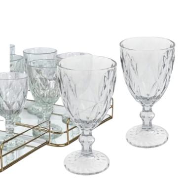 Imagem de Kit 2 Taças de Vidro 330ml – Design Diamante Lapidado, Taças Luxo para Água, Suco e Vinho, Modelo Diamond Transparente