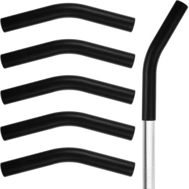 Imagem de 5 peças de pontas de palha pretas reutilizáveis capas de silicone de grau alimentício pontas de palha de borracha para canudos de metal de aço inoxidável 0,8 cm de largura