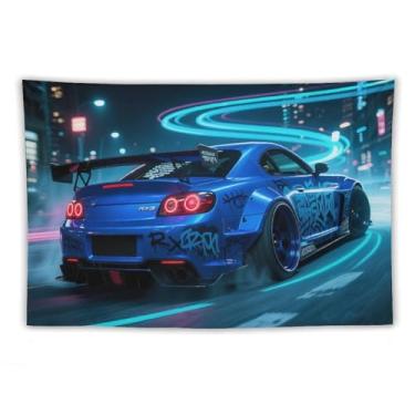 Imagem de HouLaiZhe JDM Tapeçaria de carro anime Drift Car Rx8 esportes pendurar na parede quarto decoração de casa tapeçarias estética piquenique decoração de parede arte de parede para dormitório sala de
