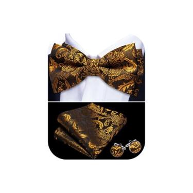Imagem de Bow Tie Barry.Wang Gold Black Floral Silk para homens