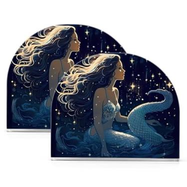 Imagem de Wassud Porta-guardanapos de acrílico de sereia bonita, dispensador de guardanapos de papel moderno em forma de U para mesa, cozinha, sala de jantar, bancada 2 peças (comporta 50-60 guardanapos)