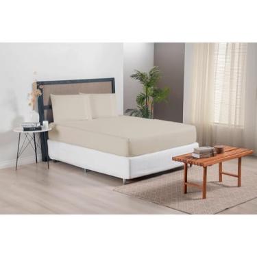 Imagem de Jogo de Lençol 3 Peças Casal King, Micropercal 300 Fios, 100% Poliéster com Elástico, 2,03x1,93m, 2 Fronhas 70x50cm (Cáqui)
