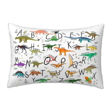 Imagem de Capa de travesseiro elegante de aprendizagem de alfabetos com dinossauros para sala de estar primavera fazenda capa de travesseiro para decoração de casa e férias