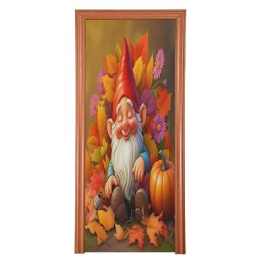 Imagem de Qilmy Decoração de capa de porta 91 x 248 cm tecido grande placa de decoração de festa de Halloween para porta da frente Ação de Graças gnomos varanda decoração externa janela parede 366