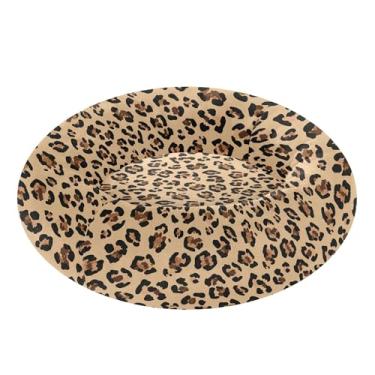 Imagem de SEHANY Cama de cachorro com estampa de leopardo, removível e lavável, pequena, redonda, cama de gato fofa, super macia, confortável para animais de estimação com fundo antiderrapante para cães