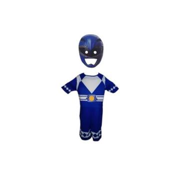 Imagem de Fantasia Power Rangers Azul Curto C/ Enchimento E Máscara 3d - Bililik