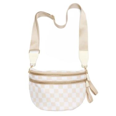 Imagem de Bolsa tiracolo quadriculada para mulheres: pochete grande de nylon, pochete multiuso à prova d'água para viagens, eventos de estádio e roupas de outono, Estampa xadrez bege, One Size, Bolsa
