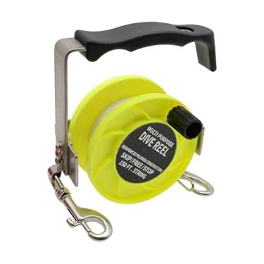 Imagem de Dynwave Carretel de linha de mergulho profissional, versátil, ergonômico e portátil, ideal para atividades subaquáticas em cavernas e naufrágios, Amarelo 150 Pés