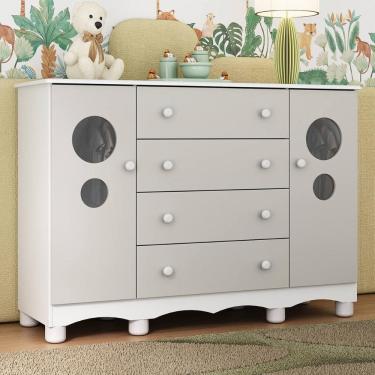 Imagem de Cômoda Infantil 125cm 2 Portas com Vidro e 4 Gavetas Suspiro Multimóveis MP4460
