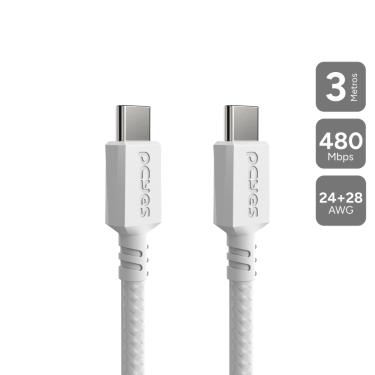 Imagem de Cabo USB TIPO-C P/ USB TIPO-C 2.0 - Branco - 3M - NYLON - PUCC2-3B