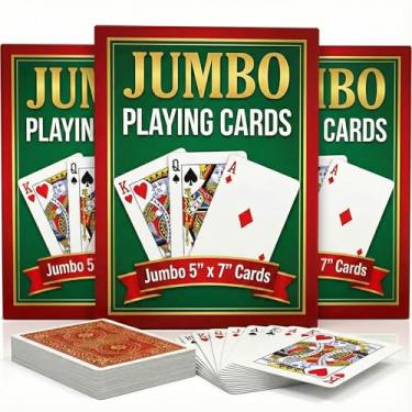 Imagem de Baralho gigante de 12,7 cm x 17,8 cm – (pacote com 3 baralhos) conjunto de cartas grandes de índice de pôquer jumbo para jogos temáticos de cassino, suprimentos de festa mágica e noite