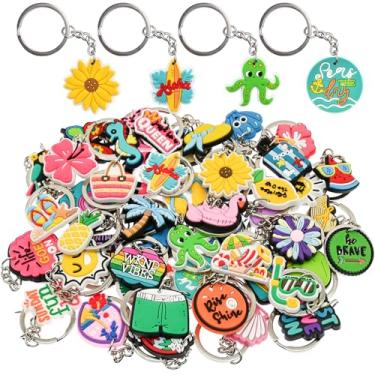 Imagem de XHAOYEAHX 50 peças chaveiros aleatórios diferentes de verão, chaveiro fofo misto não repetido a granel para mulheres, lembrancinhas de festa temáticas de praia