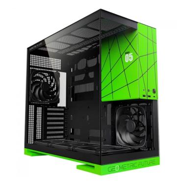 Imagem de Gabinete Gamer Aquário Geometric Model 5 - Vidro Temperado - E-ATX - Preto e Verde - GEO-M5-BNV