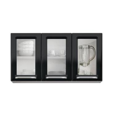 Imagem de Armário Aéreo de Cozinha Itatiaia Luce 3 Portas com Vidro, Preto