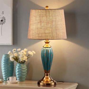 Imagem de Luxo Contemporâneo Lâmpada De Mesa De Cerâmica LED Criatividade Americana Sala De Estar Quarto Estudo Villa Hotel Cama Mesa Luz (Estilo 136B)