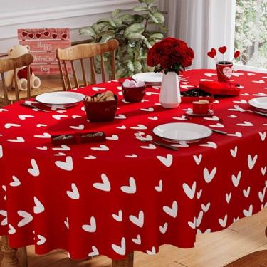 Imagem de Siilues Toalha de mesa para o dia dos namorados, decorações de dia dos namorados, decoração de coração, feliz dia dos namorados, capa de mesa com borda recortada (152 x 213 cm, oval)