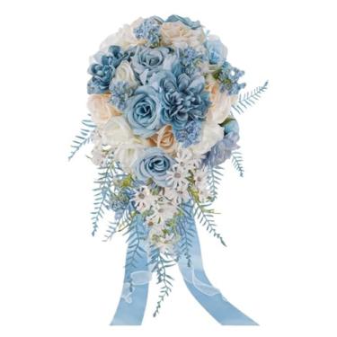 Imagem de Buquê de casamento simulado - rosas artificiais para damas de honra e arranjos florais (cor 1)