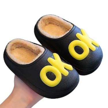 Imagem de Pantufas impermeáveis para meninas e meninos, sapatos para ambientes internos e externos, plataforma quente de inverno, sapato antiderrapante, Preto, 8-9 Toddler