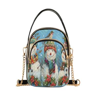 Imagem de Joisal Bolsa tiracolo feminina com bandeira americana, girassóis, pequena bolsa de ombro feminina com zíper triplo, Boneco de neve de Natal, 15*21*8cm
